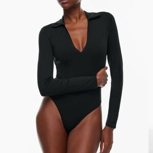Aritzia babatour polo long bodysuit in black
